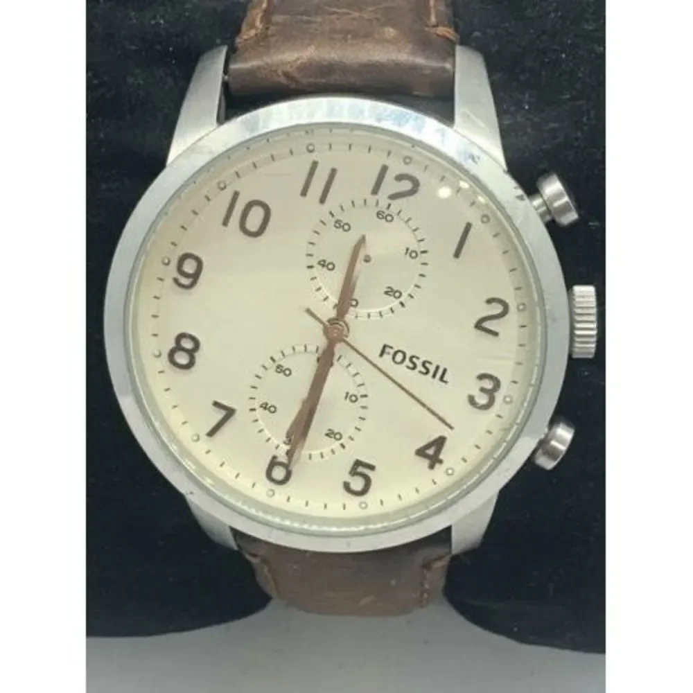 Fossil FS4872 Men's Watch Chronograph Egg Dial Brown Leather 42mm Quartz D688
